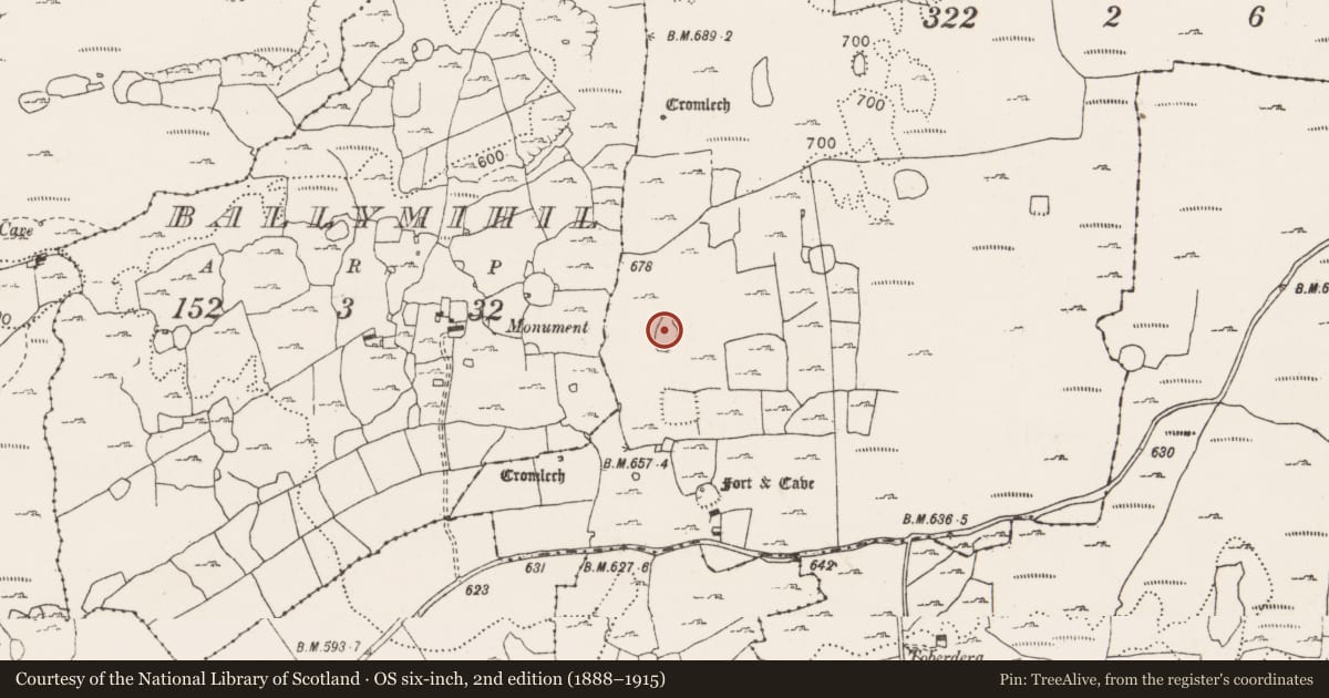 Ordnance Survey six-inch map, 2nd edition (1888–1915) covering the location of Enclosure, Cragballyconoal, County Clare, with a pin at the register's coordinates