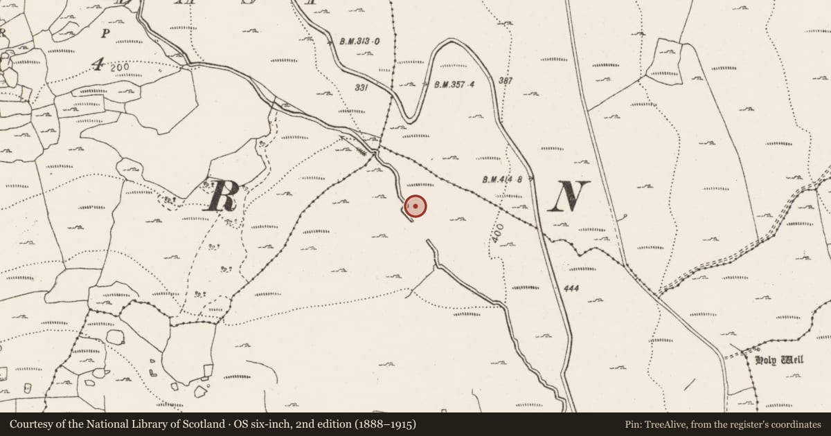 Ordnance Survey six-inch map, 2nd edition (1888–1915) covering the location of Fulacht fia, Berneens, County Clare, with a pin at the register's coordinates