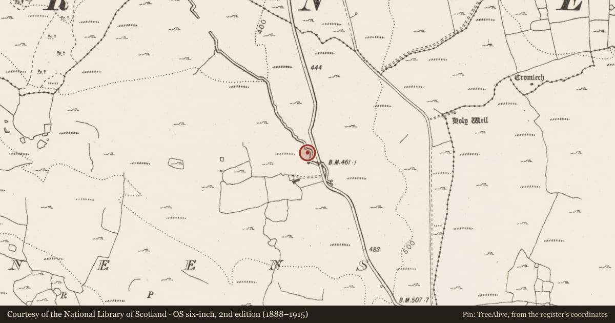 Ordnance Survey six-inch map, 2nd edition (1888–1915) covering the location of Fulacht fia, Berneens, County Clare, with a pin at the register's coordinates
