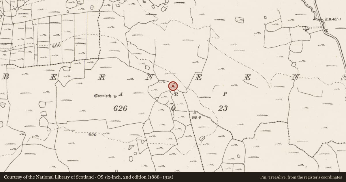 Ordnance Survey six-inch map, 2nd edition (1888–1915) covering the location of Hut site, Berneens, County Clare, with a pin at the register's coordinates