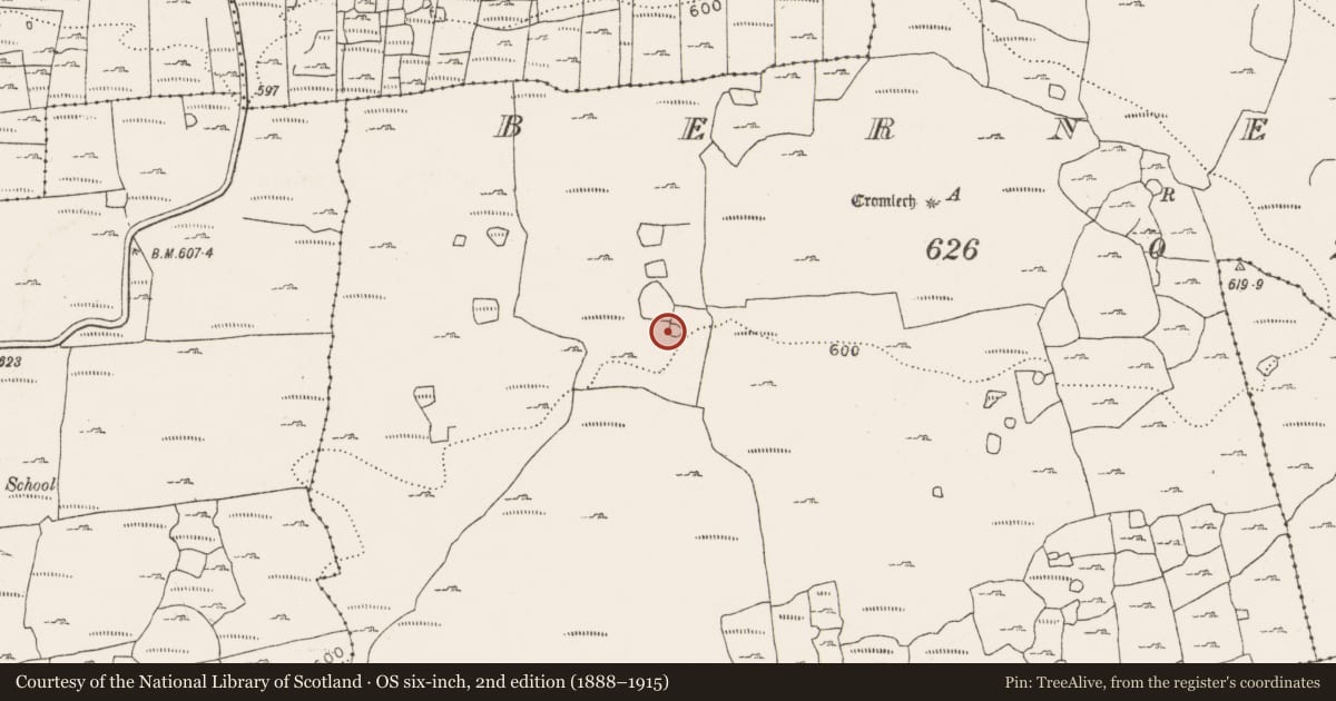 Ordnance Survey six-inch map, 2nd edition (1888–1915) covering the location of Souterrain, Berneens, County Clare, with a pin at the register's coordinates
