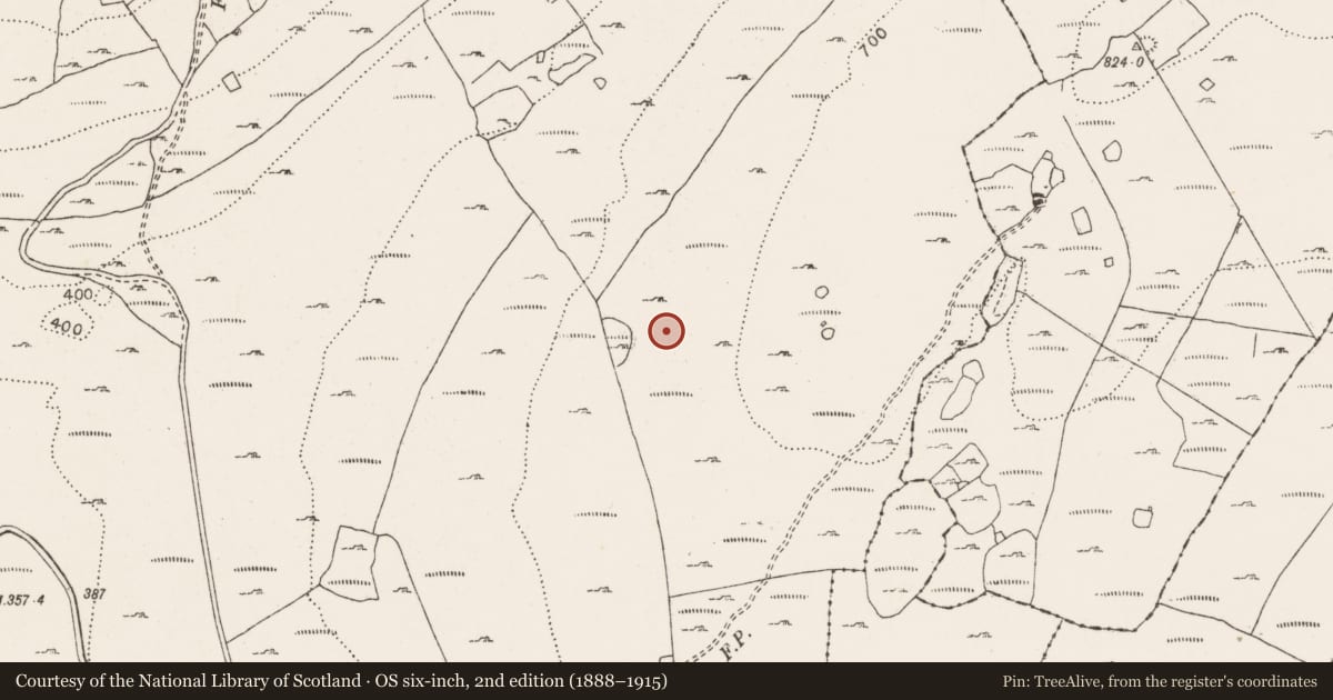 Ordnance Survey six-inch map, 2nd edition (1888–1915) covering the location of Cairn - burial cairn, Ballyallaban, County Clare, with a pin at the register's coordinates