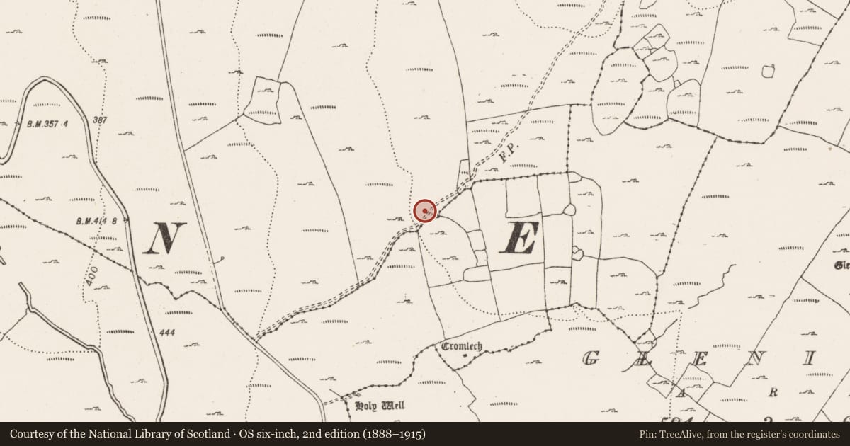 Ordnance Survey six-inch map, 2nd edition (1888–1915) covering the location of Cairn - unclassified, Ballyallaban, County Clare, with a pin at the register's coordinates