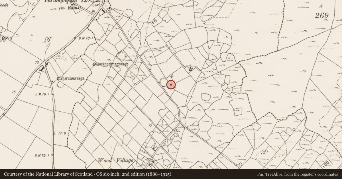 Ordnance Survey six-inch map, 2nd edition (1888–1915) covering the location of Cairn - unclassified, Knocknagroagh, County Clare, with a pin at the register's coordinates