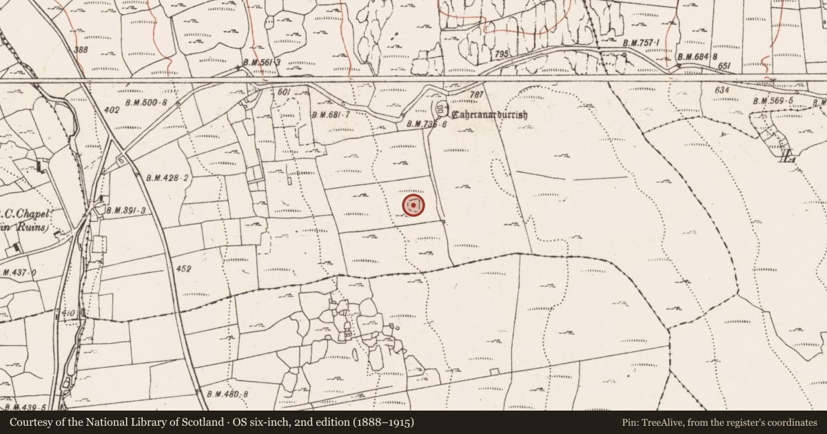 Ordnance Survey six-inch map, 2nd edition (1888–1915) covering the location of Enclosure, Formoyle East, County Clare, with a pin at the register's coordinates