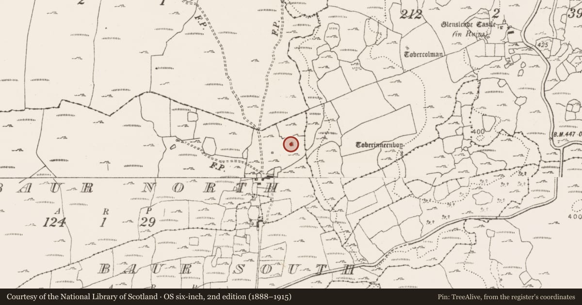 Ordnance Survey six-inch map, 2nd edition (1888–1915) covering the location of Enclosure, Baur North, County Clare, with a pin at the register's coordinates