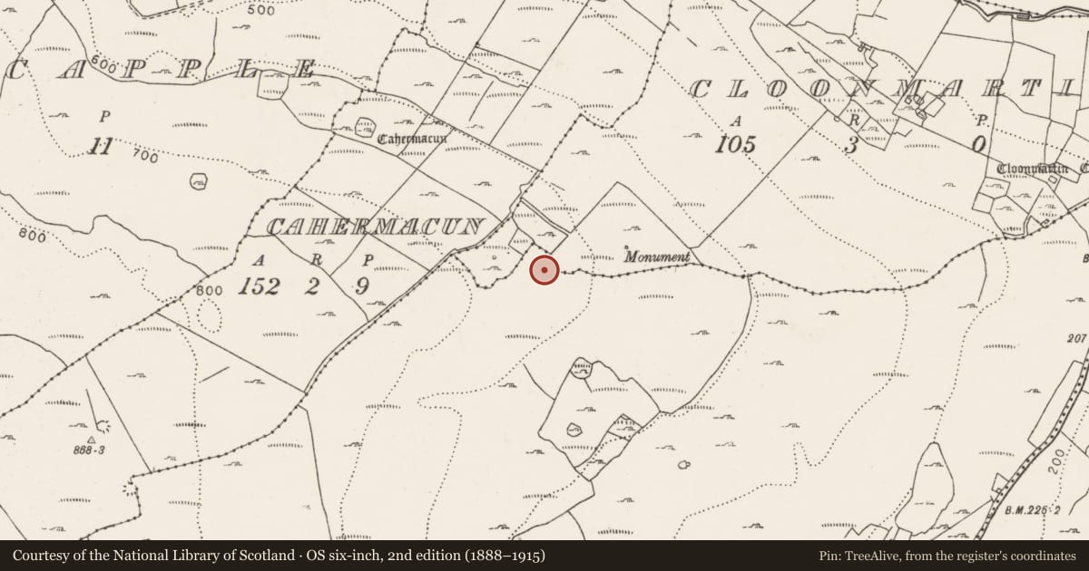 Ordnance Survey six-inch map, 2nd edition (1888–1915) covering the location of Ringfort - cashel, Gragan West, County Clare, with a pin at the register's coordinates