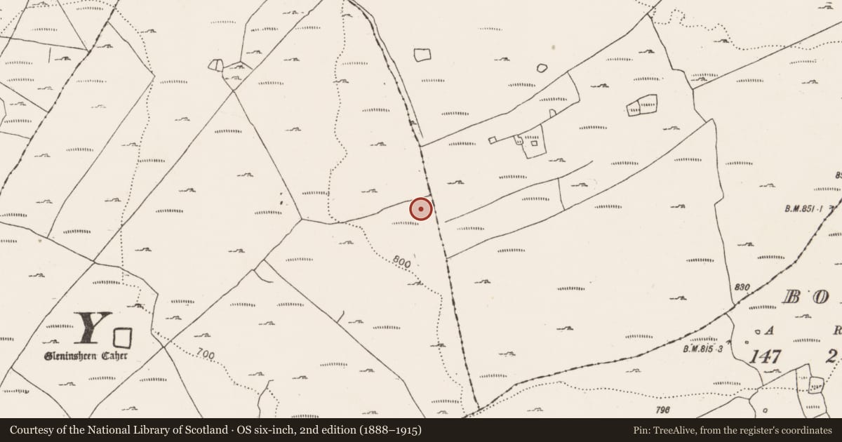 Ordnance Survey six-inch map, 2nd edition (1888–1915) covering the location of Enclosure, Gleninsheen, County Clare, with a pin at the register's coordinates