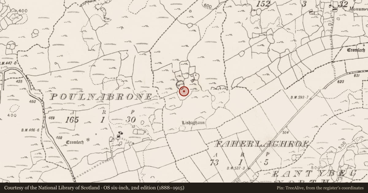Ordnance Survey six-inch map, 2nd edition (1888–1915) covering the location of House - indeterminate date, Poulgorm, County Clare, with a pin at the register's coordinates