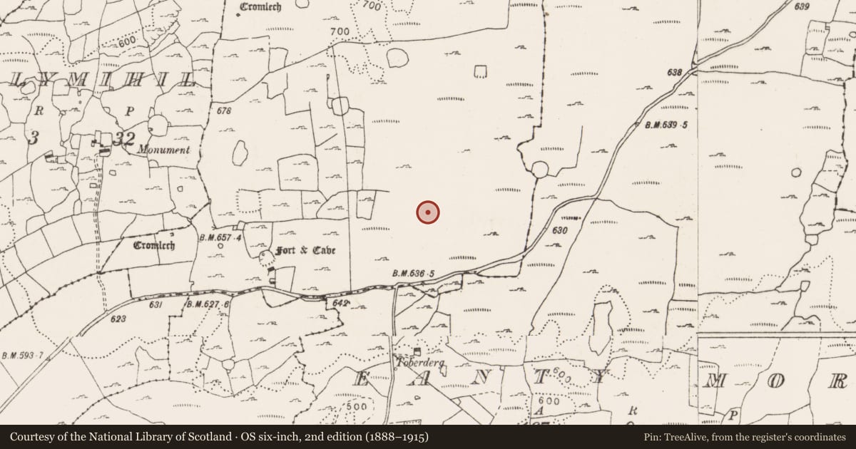 Ordnance Survey six-inch map, 2nd edition (1888–1915) covering the location of Enclosure, Cragballyconoal, County Clare, with a pin at the register's coordinates