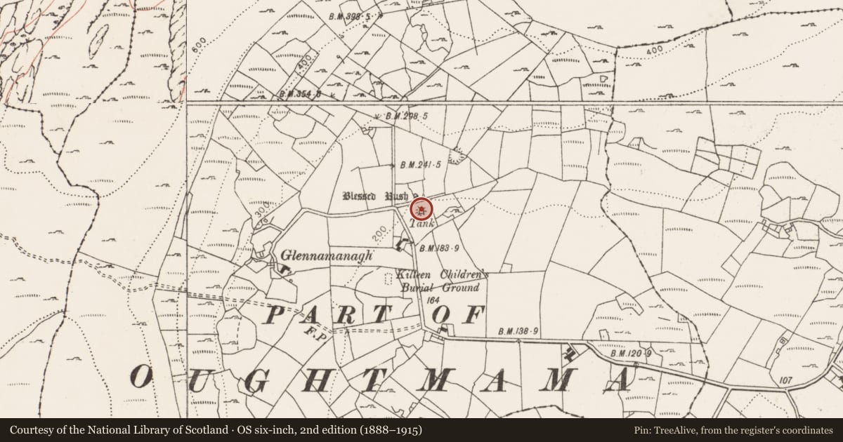 Ordnance Survey six-inch map, 2nd edition (1888–1915) covering the location of Mound, Kilweelran, County Clare, with a pin at the register's coordinates