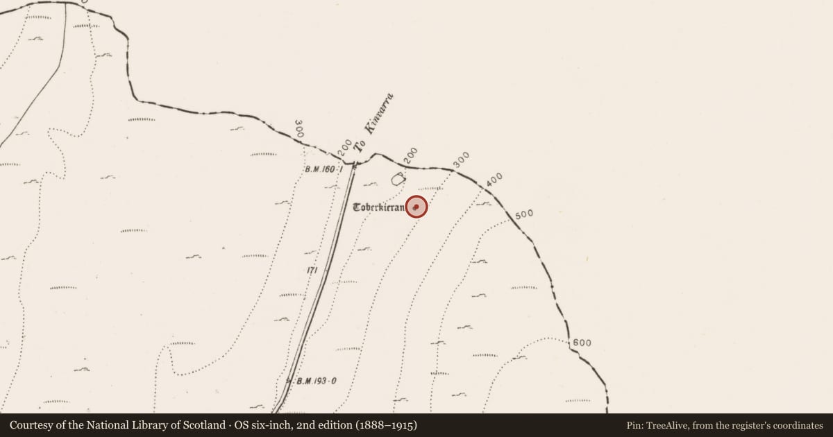 Ordnance Survey six-inch map, 2nd edition (1888–1915) covering the location of Ritual site - holy well, Keelhilla, County Clare, with a pin at the register's coordinates