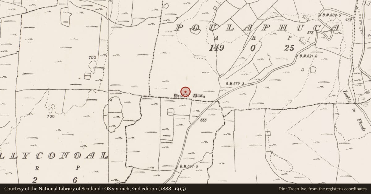 Ordnance Survey six-inch map, 2nd edition (1888–1915) covering the location of Cairn - unclassified, Poulaphuca, County Clare, with a pin at the register's coordinates