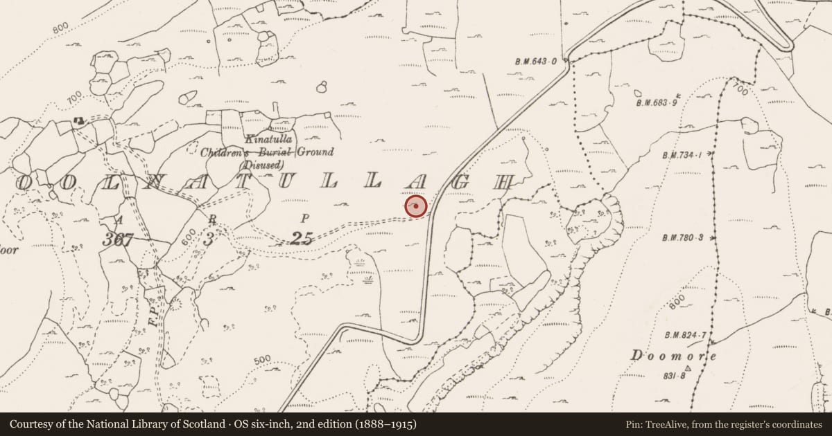 Ordnance Survey six-inch map, 2nd edition (1888–1915) covering the location of Cairn - unclassified, Coolnatullagh (Burren By., Carran Par.), County Clare, with a pin at the register's coordinates