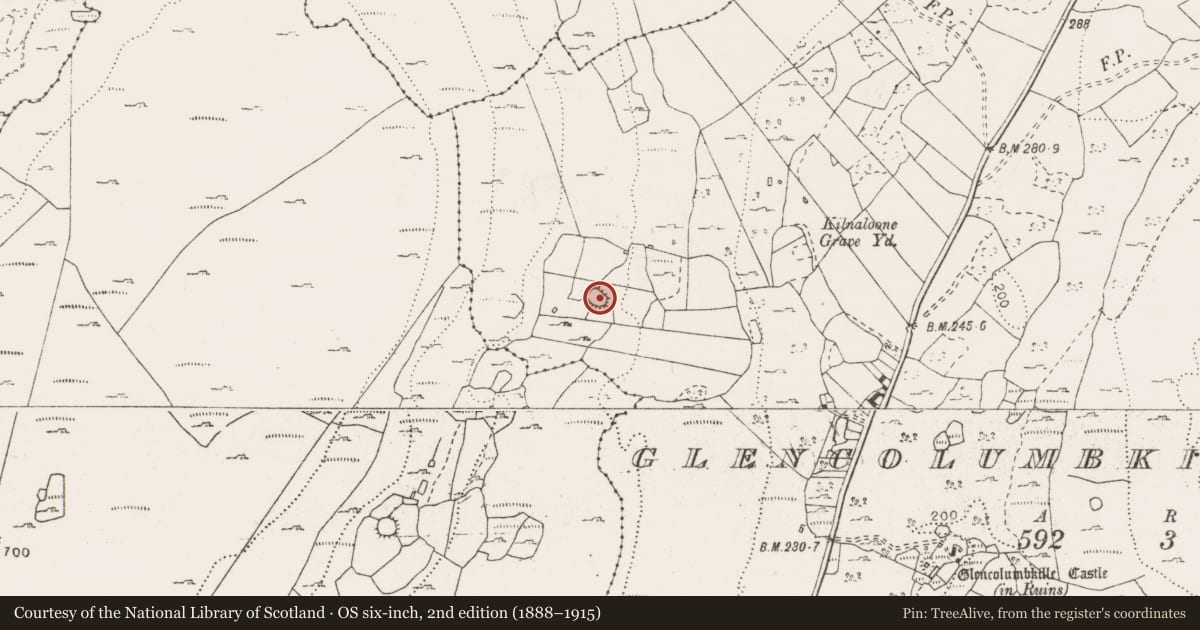 Ordnance Survey six-inch map, 2nd edition (1888–1915) covering the location of Ringfort - cashel, Glencolumbkille North, County Clare, with a pin at the register's coordinates