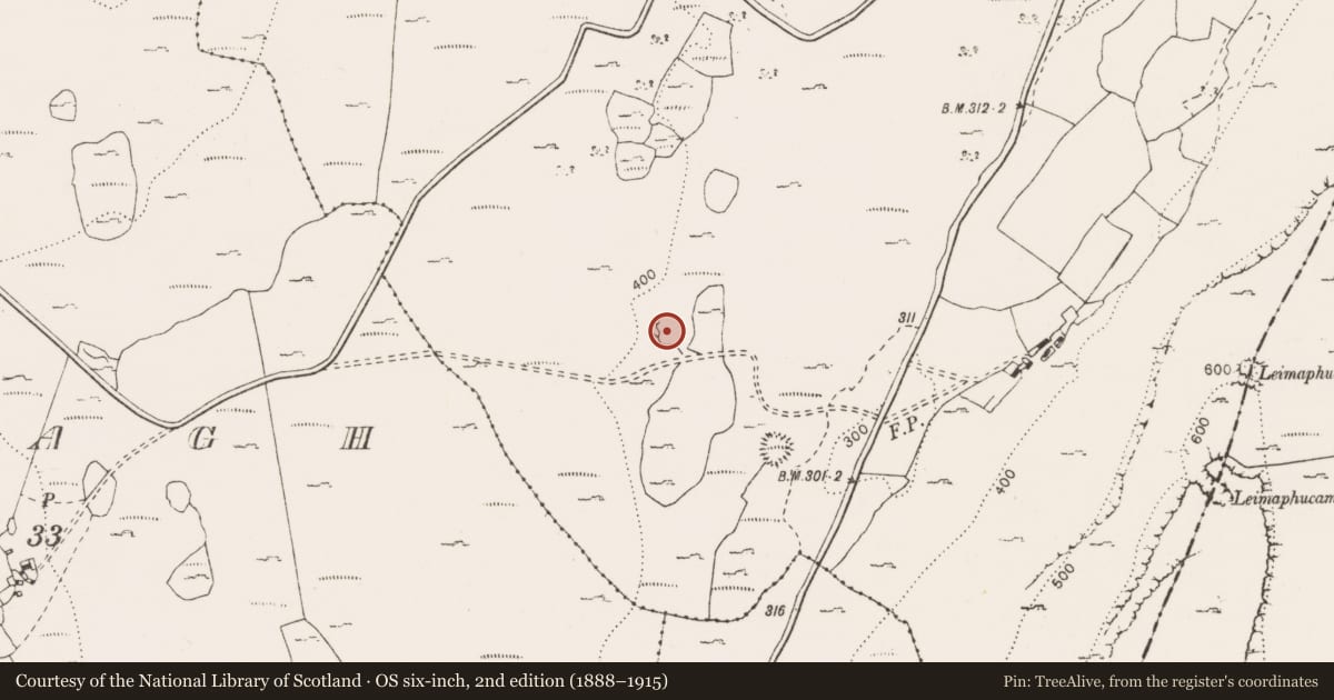 Ordnance Survey six-inch map, 2nd edition (1888–1915) covering the location of Fulacht fia, Keelhilla, County Clare, with a pin at the register's coordinates