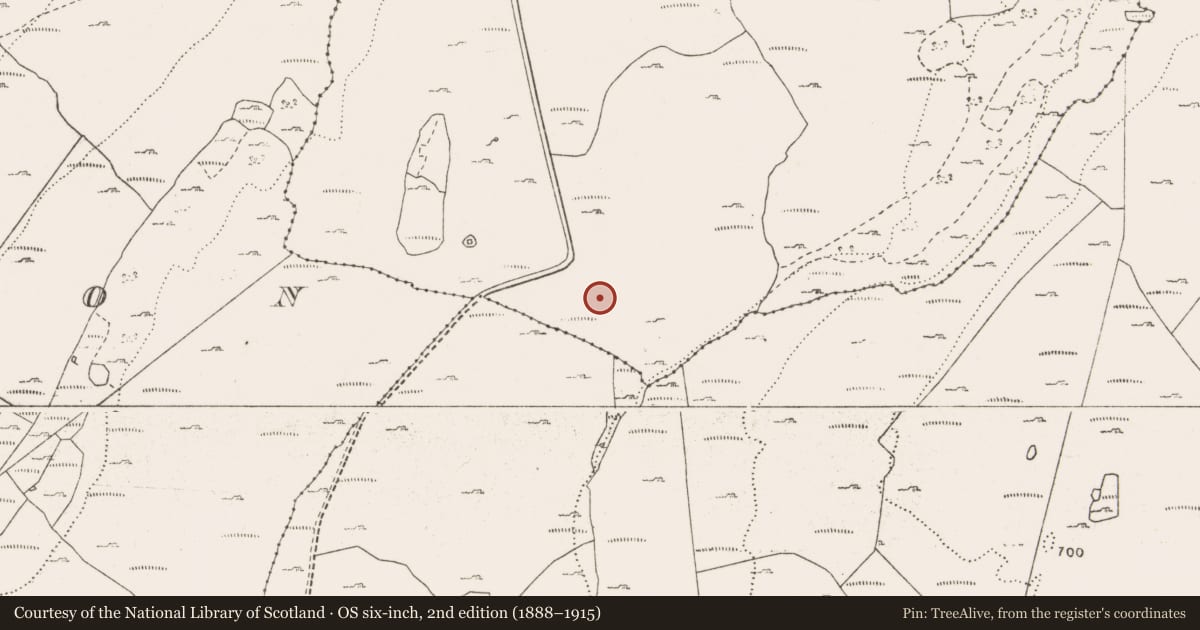 Ordnance Survey six-inch map, 2nd edition (1888–1915) covering the location of Penitential station, Coskeam, County Clare, with a pin at the register's coordinates