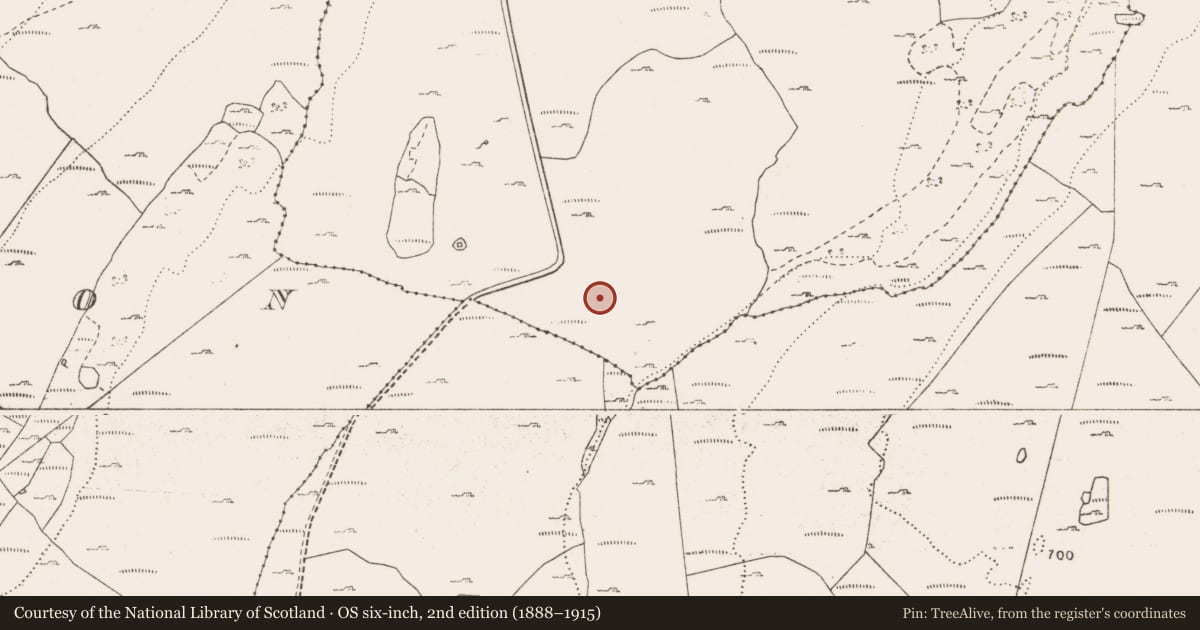 Ordnance Survey six-inch map, 2nd edition (1888–1915) covering the location of Penitential station, Coskeam, County Clare, with a pin at the register's coordinates