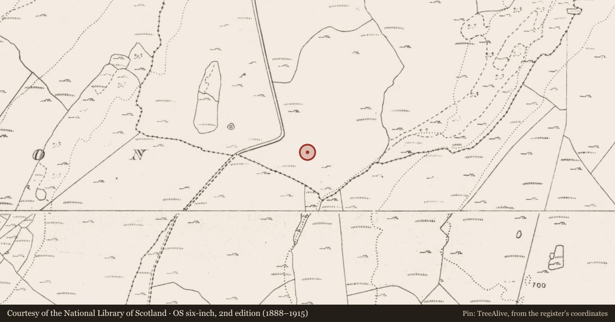Ordnance Survey six-inch map, 2nd edition (1888–1915) covering the location of Penitential station, Coskeam, County Clare, with a pin at the register's coordinates