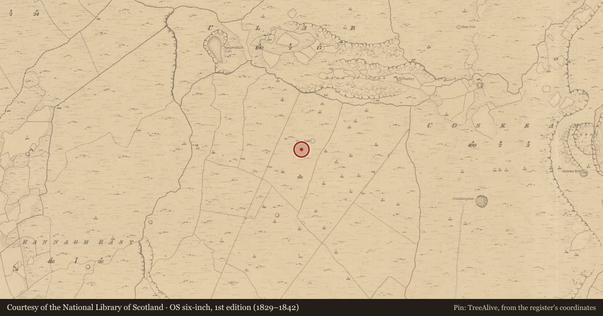 Ordnance Survey six-inch map, 1st edition (1829–1842) covering the location of Enclosure, Termon, County Clare, with a pin at the register's coordinates