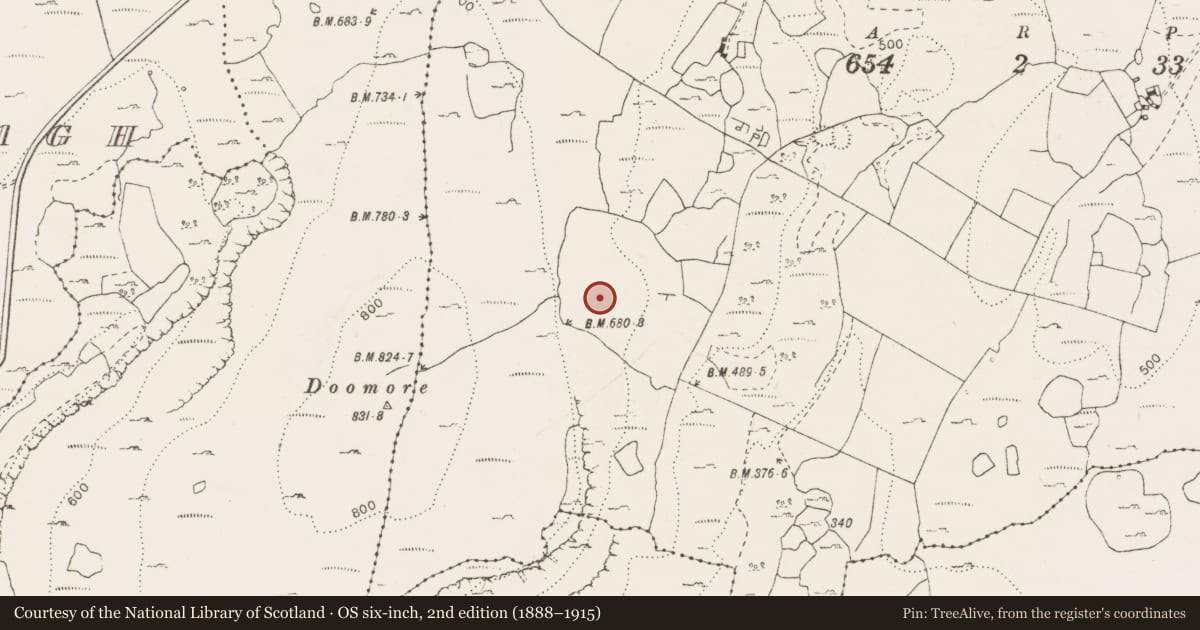 Ordnance Survey six-inch map, 2nd edition (1888–1915) covering the location of Enclosure, Pullagh, County Clare, with a pin at the register's coordinates