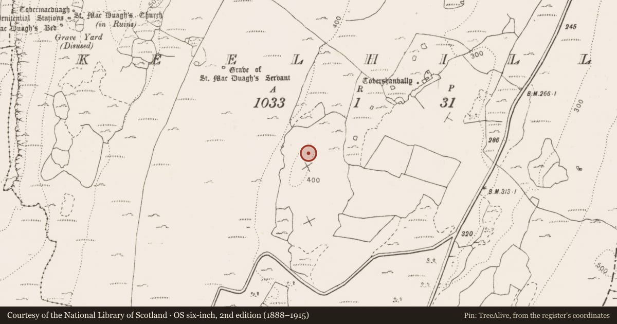 Ordnance Survey six-inch map, 2nd edition (1888–1915) covering the location of Ringfort - rath, Keelhilla, County Clare, with a pin at the register's coordinates