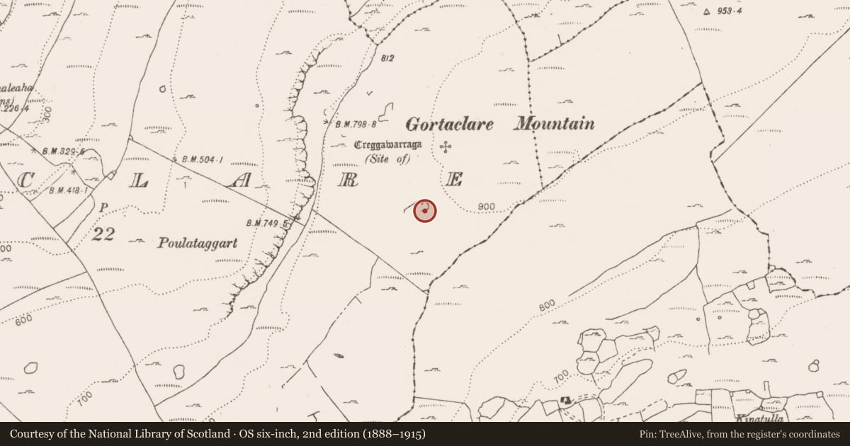 Ordnance Survey six-inch map, 2nd edition (1888–1915) covering the location of Enclosure, Gortaclare, County Clare, with a pin at the register's coordinates