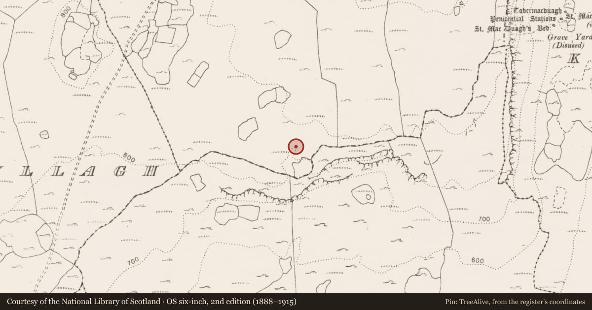 Ordnance Survey six-inch map, 2nd edition (1888–1915) covering the location of Enclosure, Slievecarran, County Clare, with a pin at the register's coordinates
