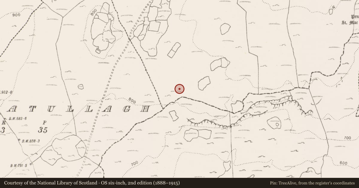 Ordnance Survey six-inch map, 2nd edition (1888–1915) covering the location of Enclosure, Slievecarran, County Clare, with a pin at the register's coordinates