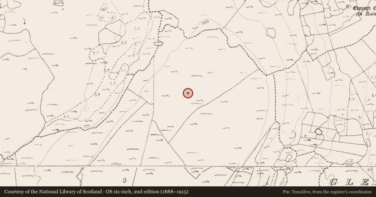 Ordnance Survey six-inch map, 2nd edition (1888–1915) covering the location of Hut site, Fahee North, County Clare, with a pin at the register's coordinates