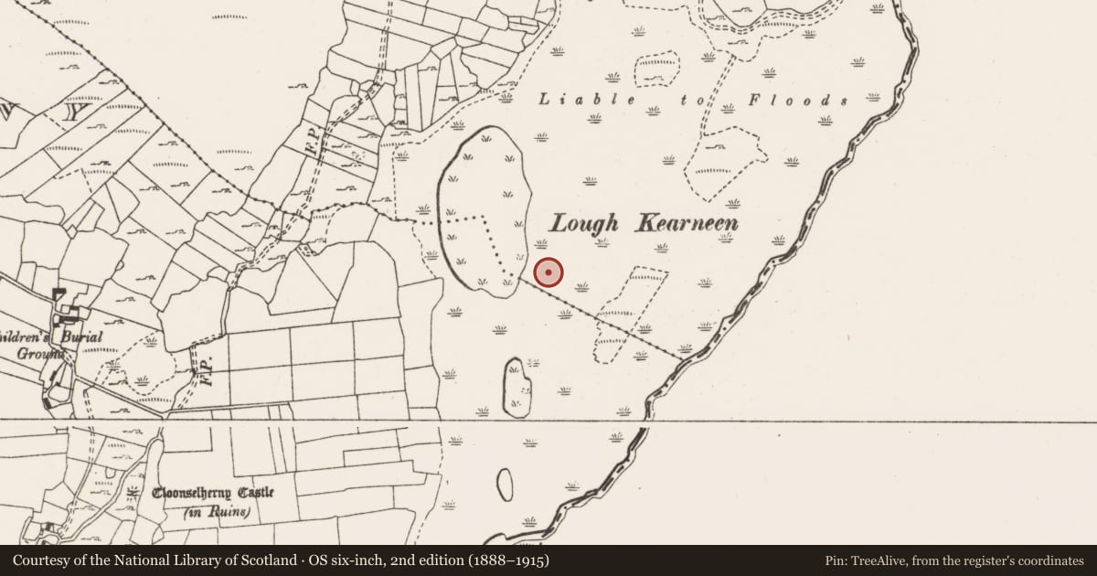 Ordnance Survey six-inch map, 2nd edition (1888–1915) covering the location of Fulacht fia, Poulataggle, County Clare, with a pin at the register's coordinates