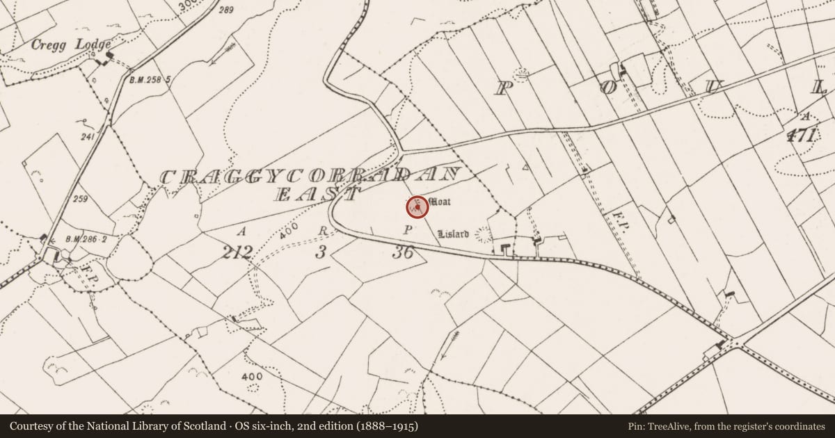 Ordnance Survey six-inch map, 2nd edition (1888–1915) covering the location of Barrow - bowl-barrow, Craggycorradan East, County Clare, with a pin at the register's coordinates