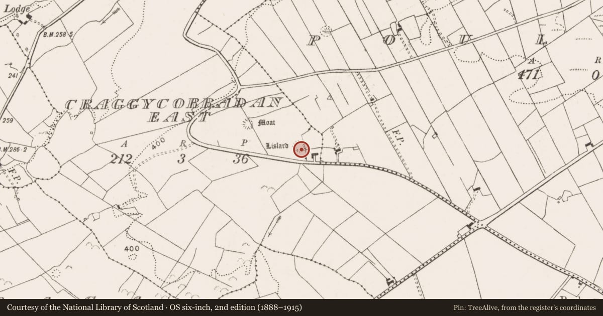 Ordnance Survey six-inch map, 2nd edition (1888–1915) covering the location of Barrow - stepped barrow, Craggycorradan East, County Clare, with a pin at the register's coordinates