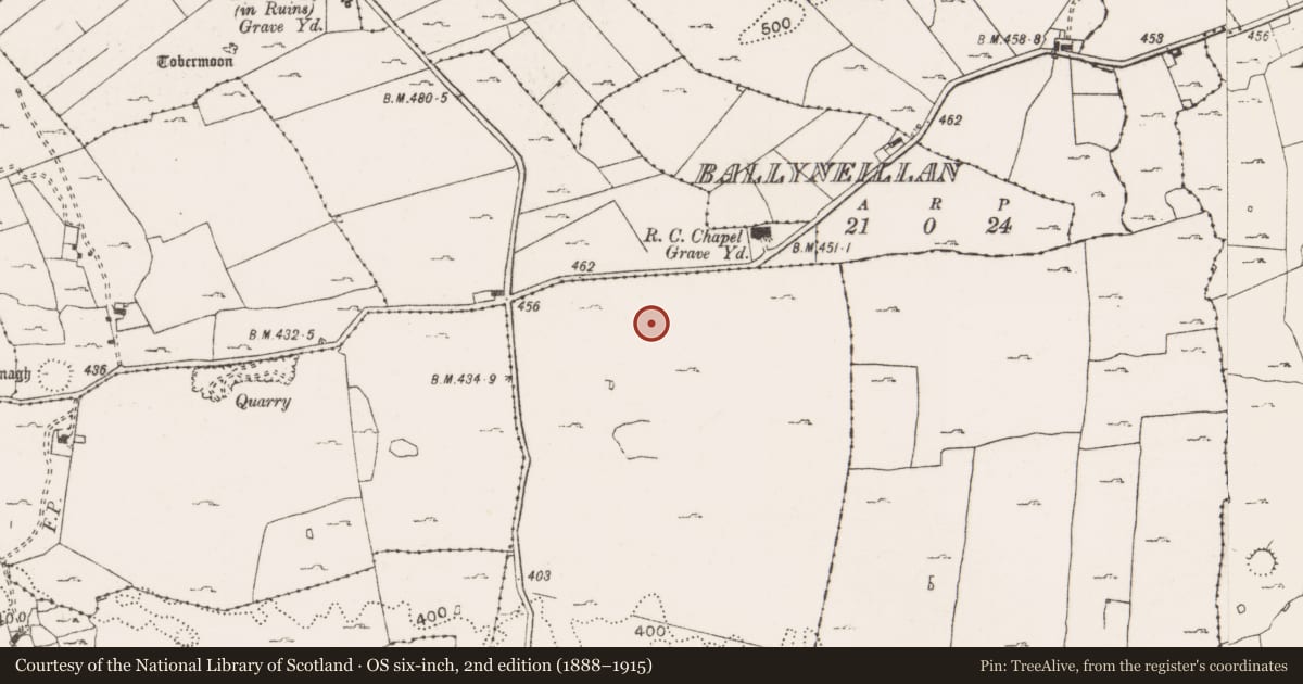 Ordnance Survey six-inch map, 2nd edition (1888–1915) covering the location of Hut site, Lisdoonvarna, County Clare, with a pin at the register's coordinates