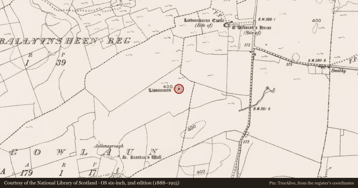 Ordnance Survey six-inch map, 2nd edition (1888–1915) covering the location of Ringfort - rath, Gowlaun, County Clare, with a pin at the register's coordinates