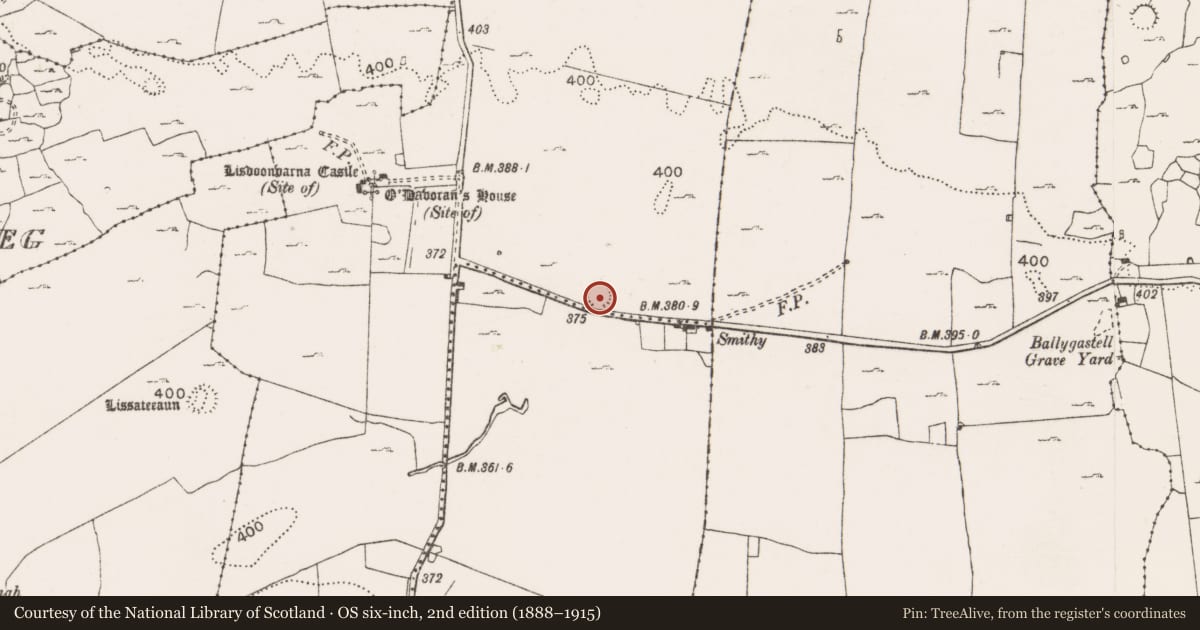 Ordnance Survey six-inch map, 2nd edition (1888–1915) covering the location of Ringfort - cashel, Lisdoonvarna, County Clare, with a pin at the register's coordinates
