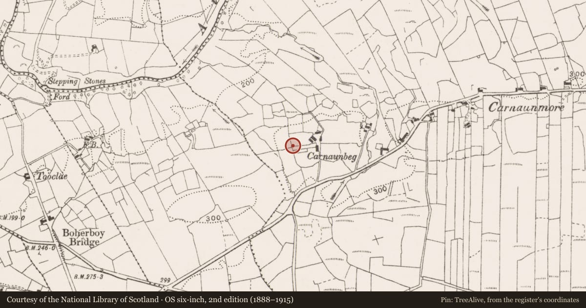 Ordnance Survey six-inch map, 2nd edition (1888–1915) covering the location of Enclosure, Carnaun, County Clare, with a pin at the register's coordinates