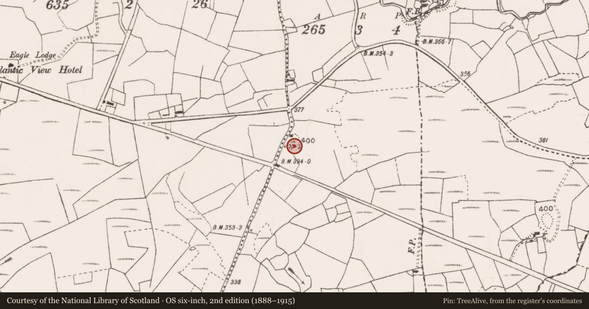 Ordnance Survey six-inch map, 2nd edition (1888–1915) covering the location of Ringfort - rath, Ballyteige, County Clare, with a pin at the register's coordinates