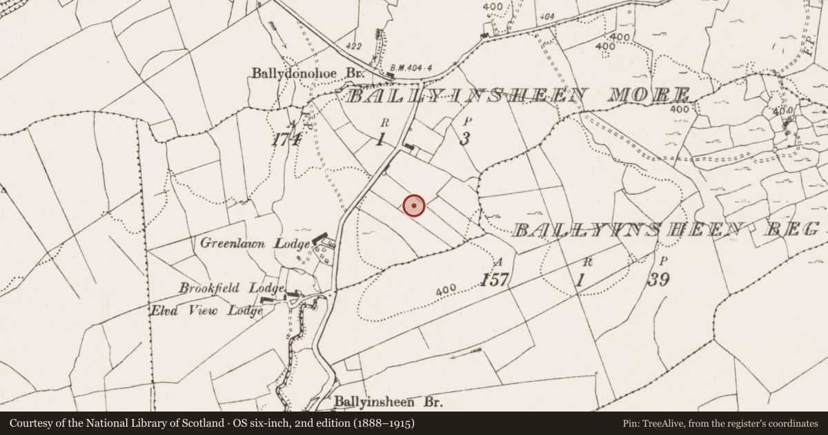 Ordnance Survey six-inch map, 2nd edition (1888–1915) covering the location of Barrow - unclassified, Ballyinsheen More, County Clare, with a pin at the register's coordinates