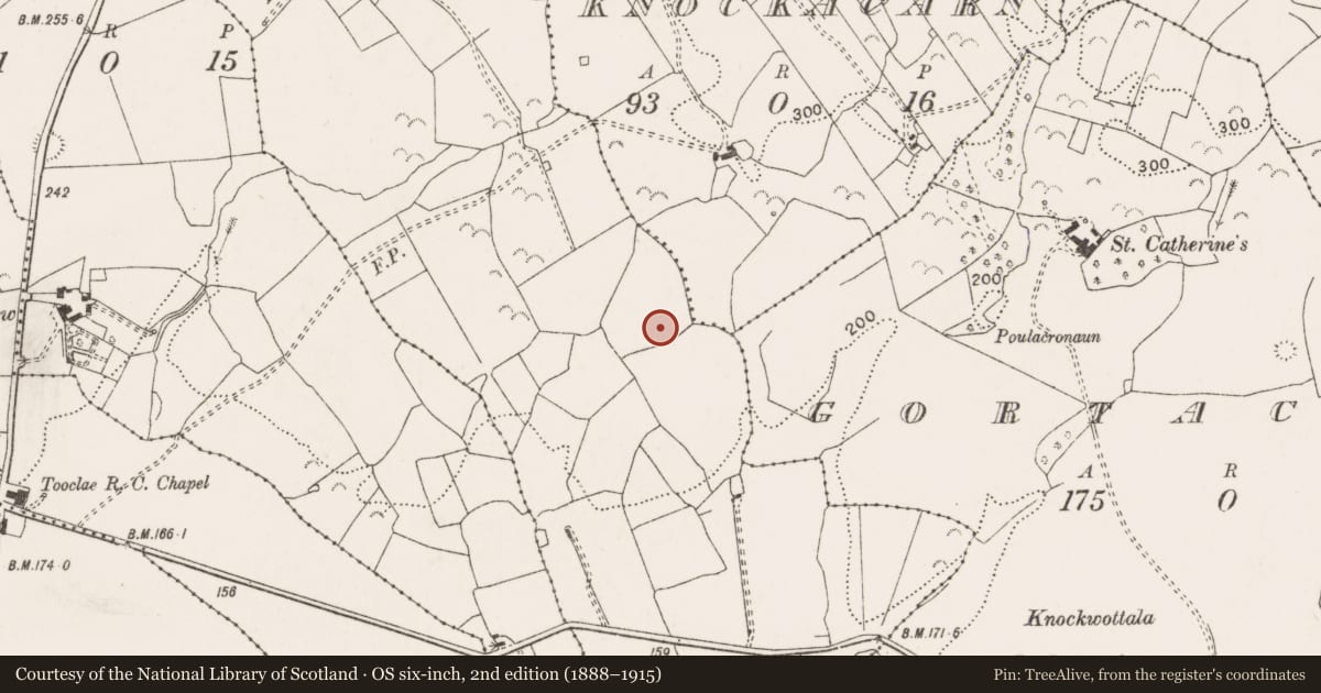 Ordnance Survey six-inch map, 2nd edition (1888–1915) covering the location of Enclosure, Glasha More, County Clare, with a pin at the register's coordinates