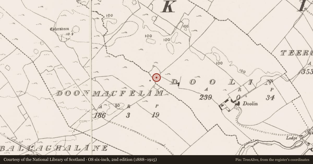 Ordnance Survey six-inch map, 2nd edition (1888–1915) covering the location of Ringfort - cashel, Doolin, County Clare, with a pin at the register's coordinates