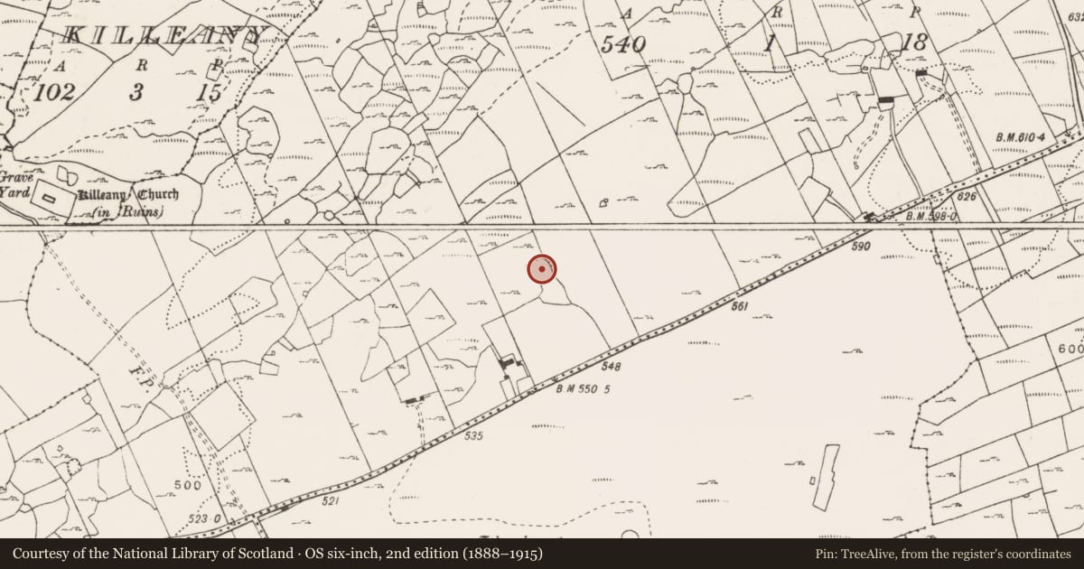 Ordnance Survey six-inch map, 2nd edition (1888–1915) covering the location of Enclosure, Ballyconnoe North, County Clare, with a pin at the register's coordinates