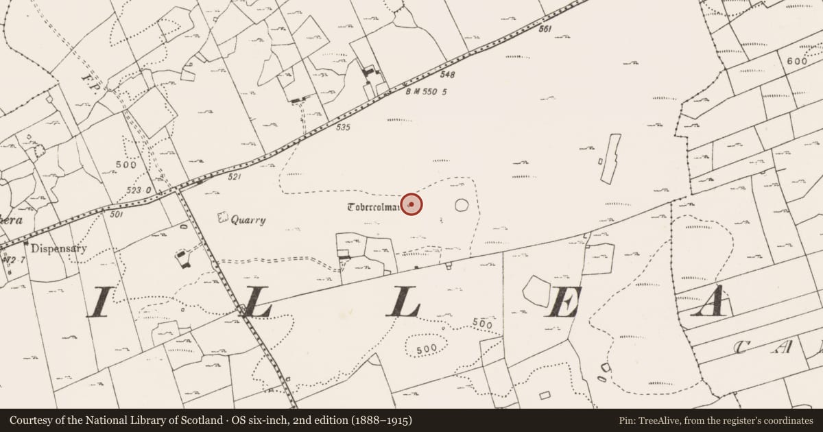 Ordnance Survey six-inch map, 2nd edition (1888–1915) covering the location of Ritual site - holy well, Cahermakerrila, County Clare, with a pin at the register's coordinates