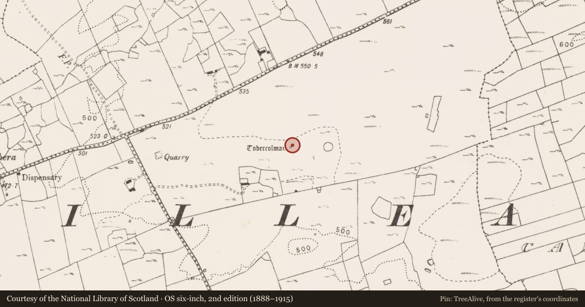 Ordnance Survey six-inch map, 2nd edition (1888–1915) covering the location of Penitential station, Cahermakerrila, County Clare, with a pin at the register's coordinates