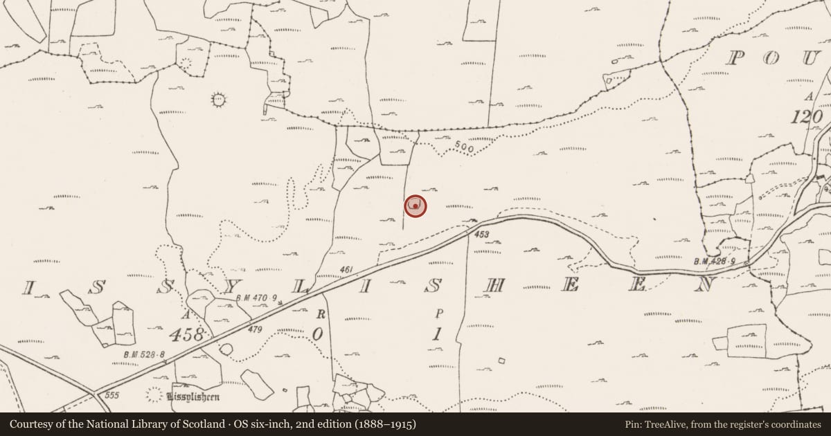 Ordnance Survey six-inch map, 2nd edition (1888–1915) covering the location of Enclosure, Lissylisheen, County Clare, with a pin at the register's coordinates