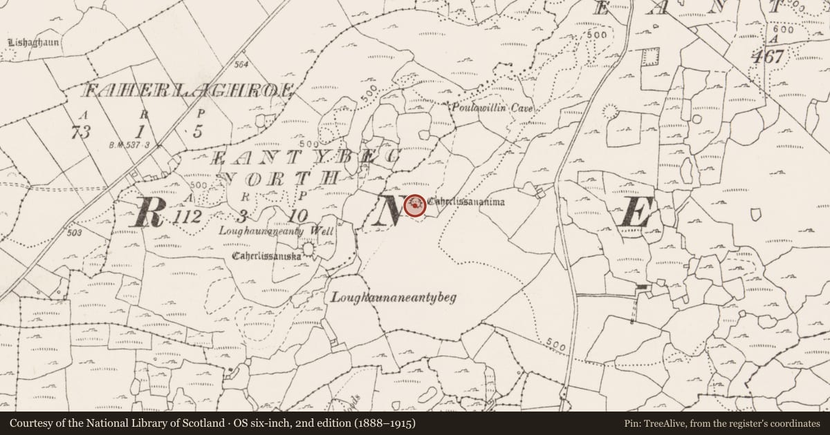 Ordnance Survey six-inch map, 2nd edition (1888–1915) covering the location of House - indeterminate date, Eanty More, County Clare, with a pin at the register's coordinates