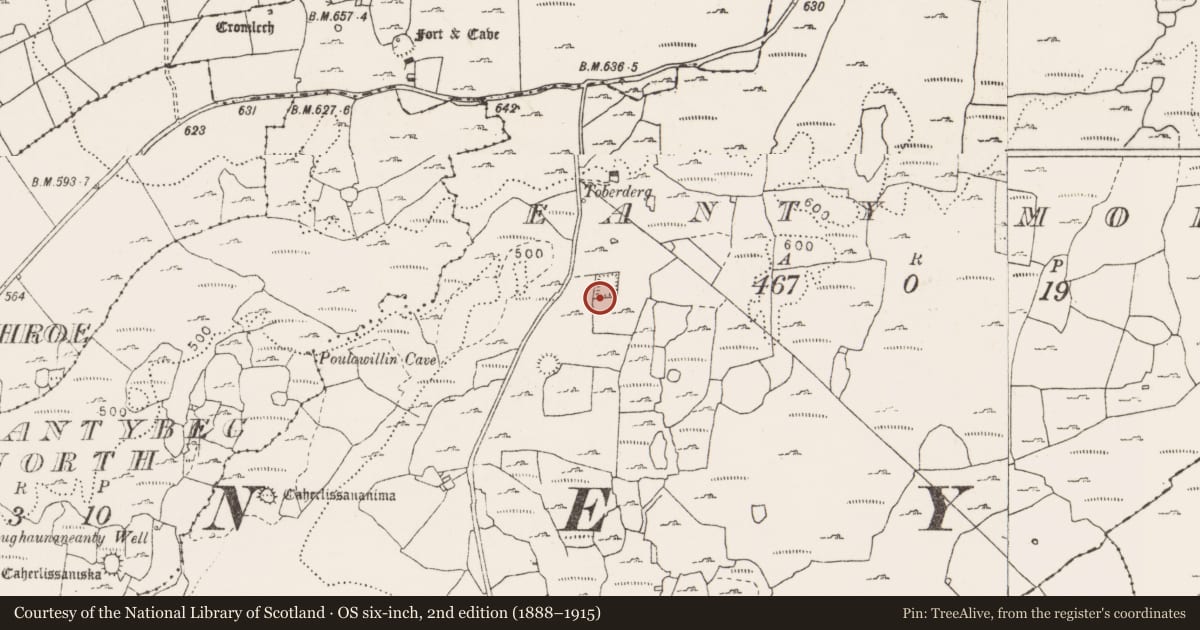 Ordnance Survey six-inch map, 2nd edition (1888–1915) covering the location of House - indeterminate date, Eanty More, County Clare, with a pin at the register's coordinates