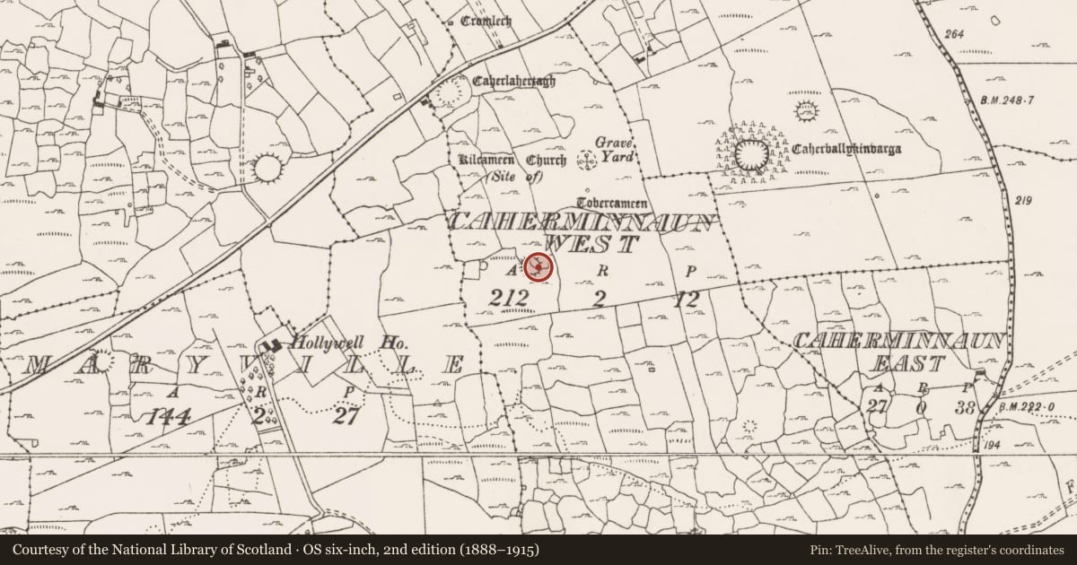 Ordnance Survey six-inch map, 2nd edition (1888–1915) covering the location of Ringfort - cashel, Caherminnaun West, County Clare, with a pin at the register's coordinates