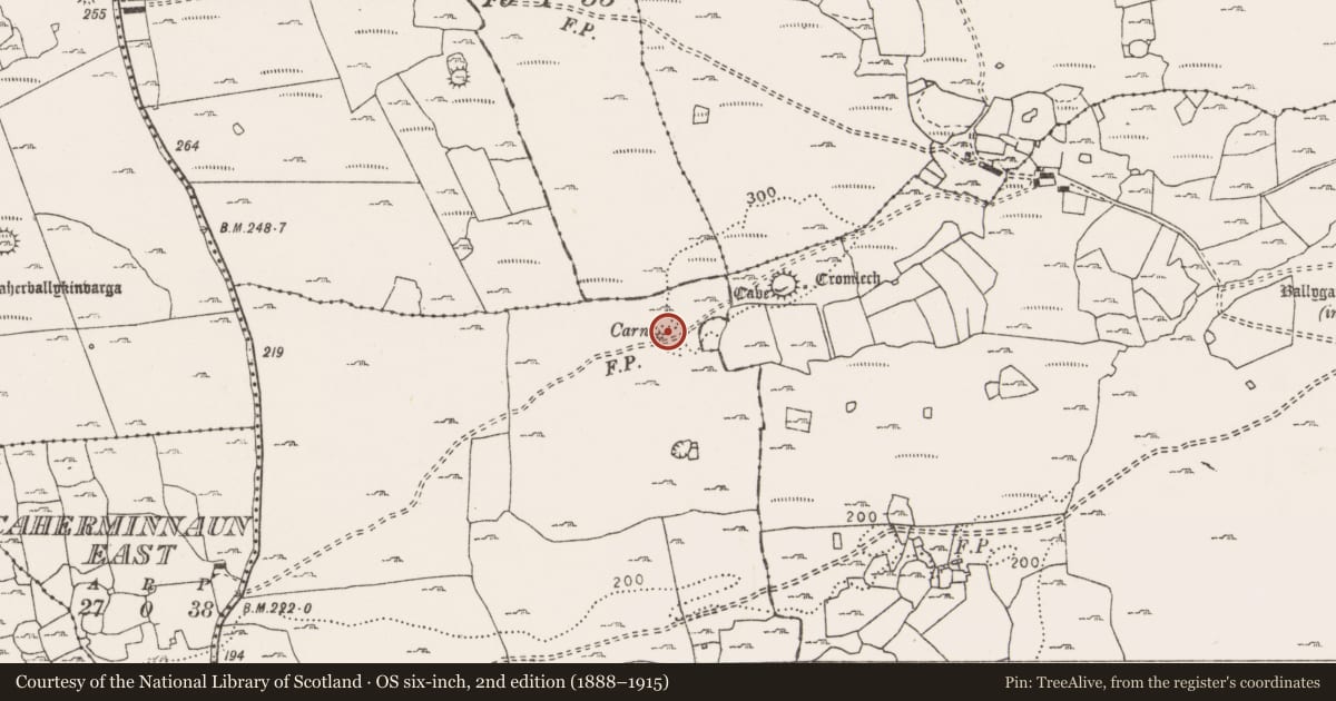 Ordnance Survey six-inch map, 2nd edition (1888–1915) covering the location of Cairn - unclassified, Lisket, County Clare, with a pin at the register's coordinates