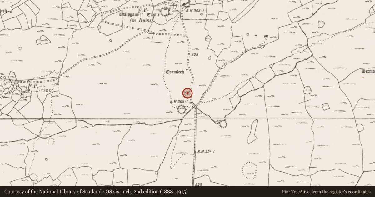 Ordnance Survey six-inch map, 2nd edition (1888–1915) covering the location of Ringfort - cashel, Ballyganner South, County Clare, with a pin at the register's coordinates